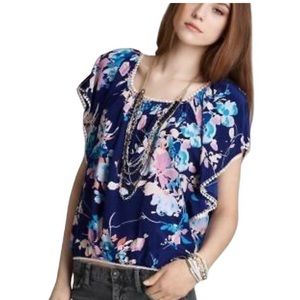 Yummy Kim blue butterfly sleeve silk top
